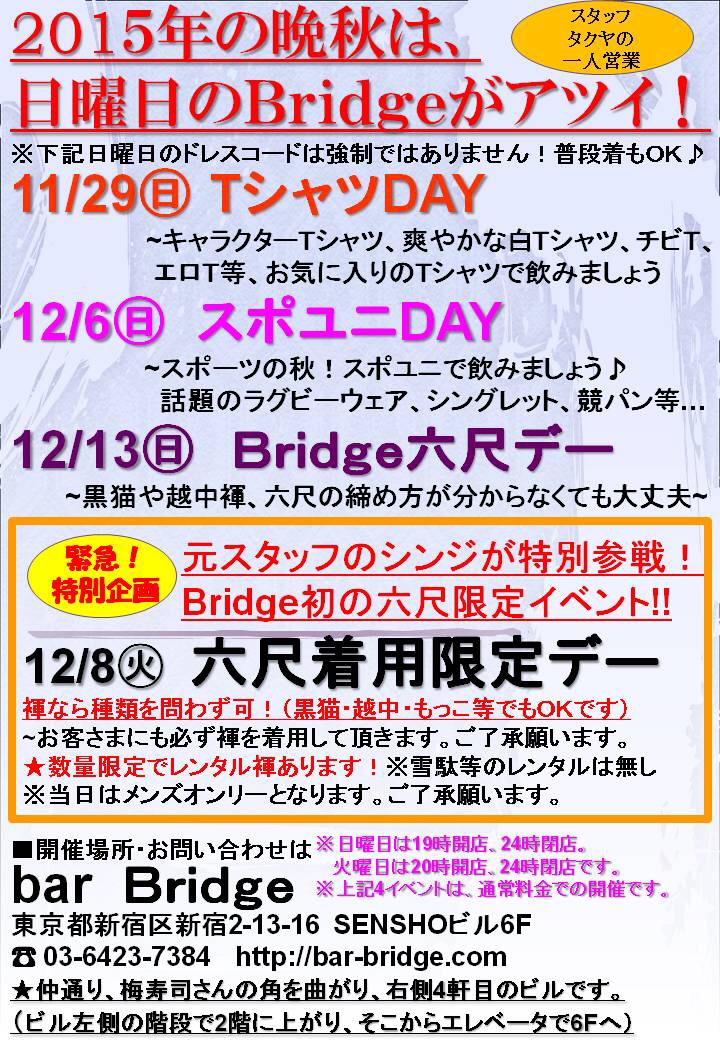 2015年の晩秋は、日曜日のBridgeがアツイ！