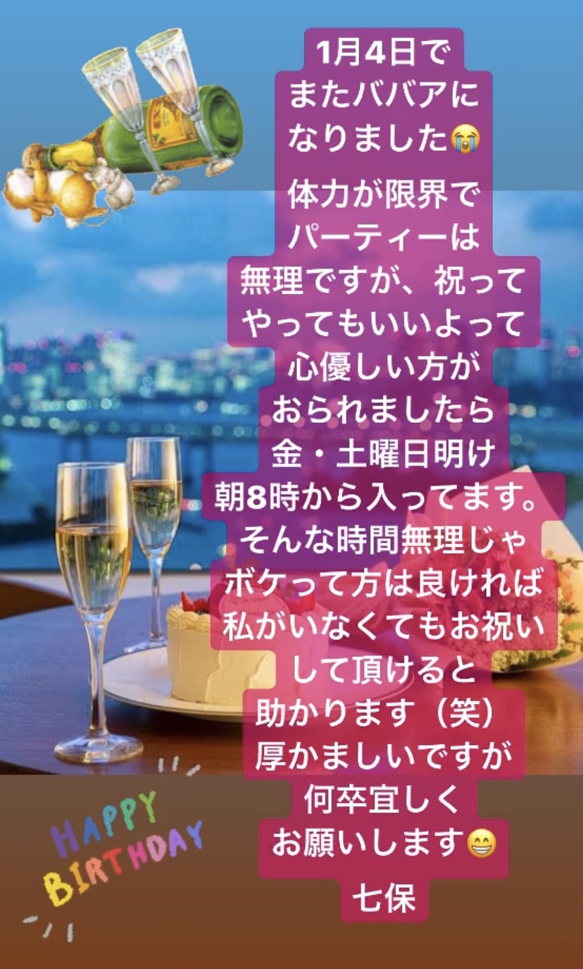 店主七保誕生日のお知らせ