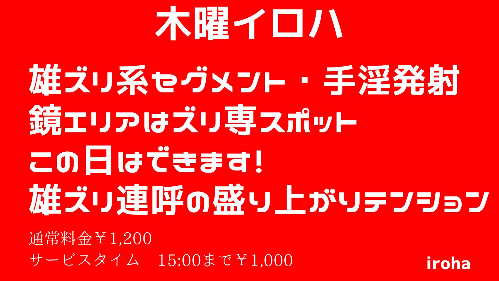 11月 木曜イロハ・雄ズリ系セグメント《本日、鏡エリアはズリ専スポット》
